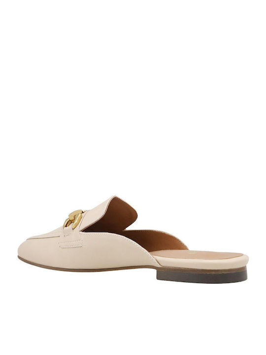Flat Δερμάτινα Mules σε Μπεζ Χρώμα