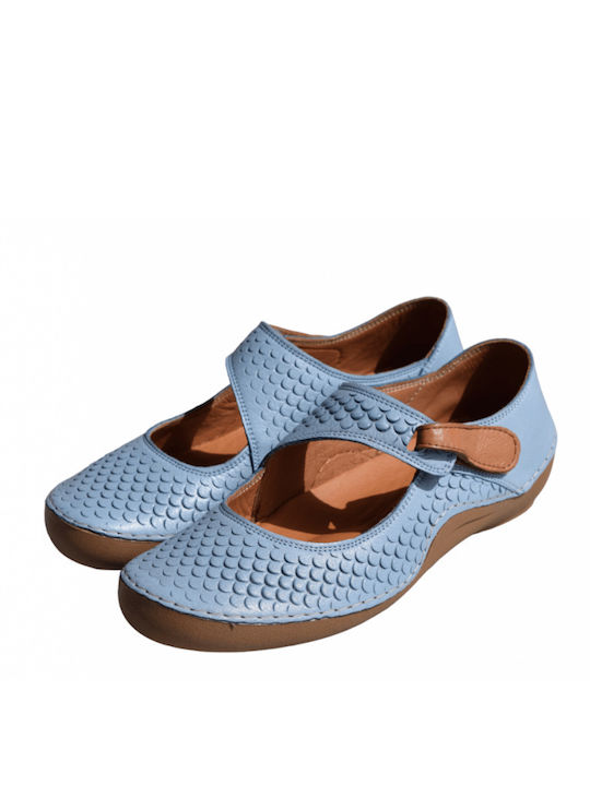 Lederne Damen Ballerinas in Blau Farbe