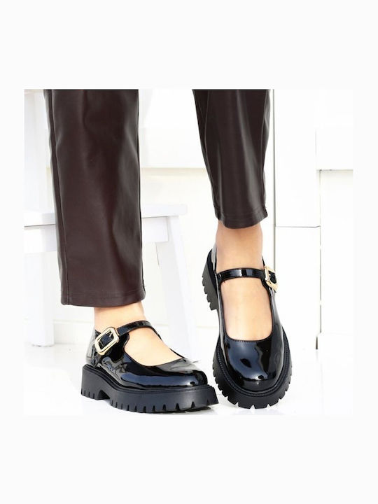 Damen Ballerinas Mit Riemen Schwarze