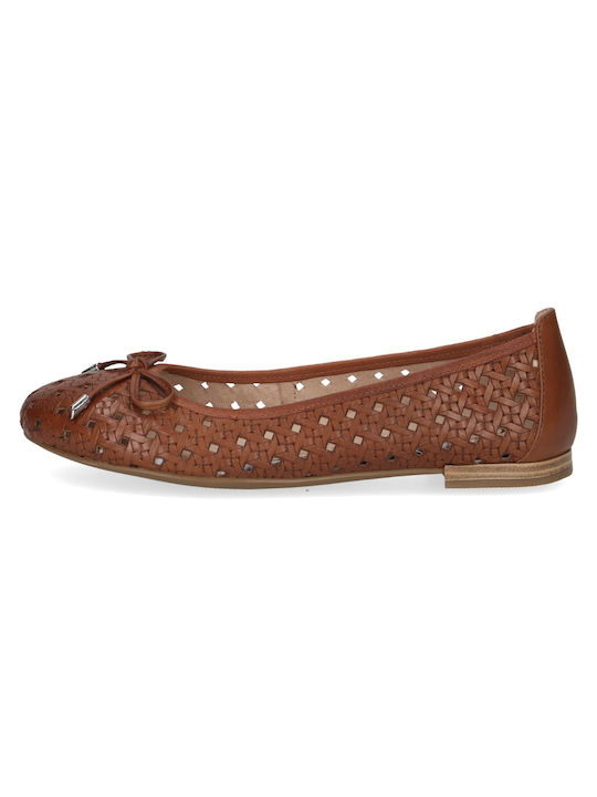 Caprice Leather Ballerinas Tabac Brown