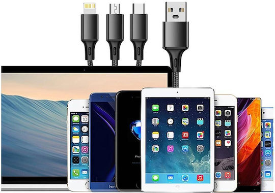 Regular USB to Lightning / Type-C / micro USB Cable 2.1A Μαύρο 1.2m AT06278_CZ