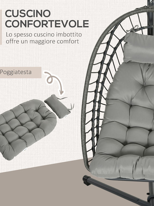 Κρεμαστή Κούνια Φωλιά με Μαξιλάρι Rattan Γκρι 110x100x188cm
