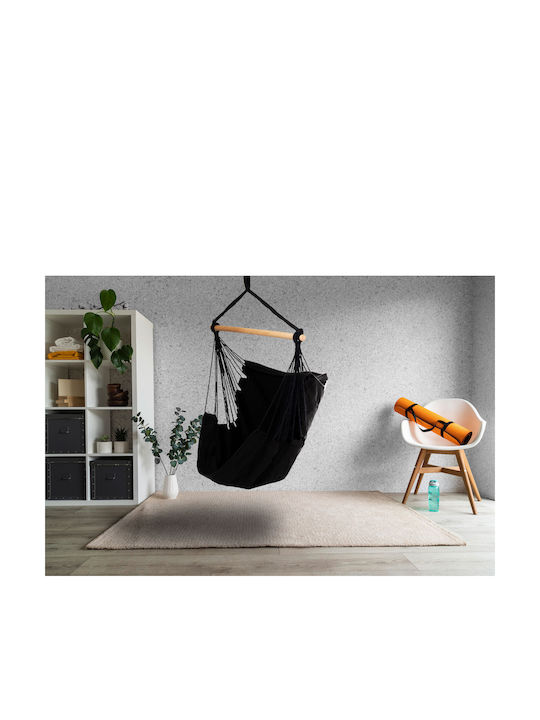 Leagăn Suspendat Fotoliu Cu Pernă Material Textil Negru L96xA115xÎ115cm