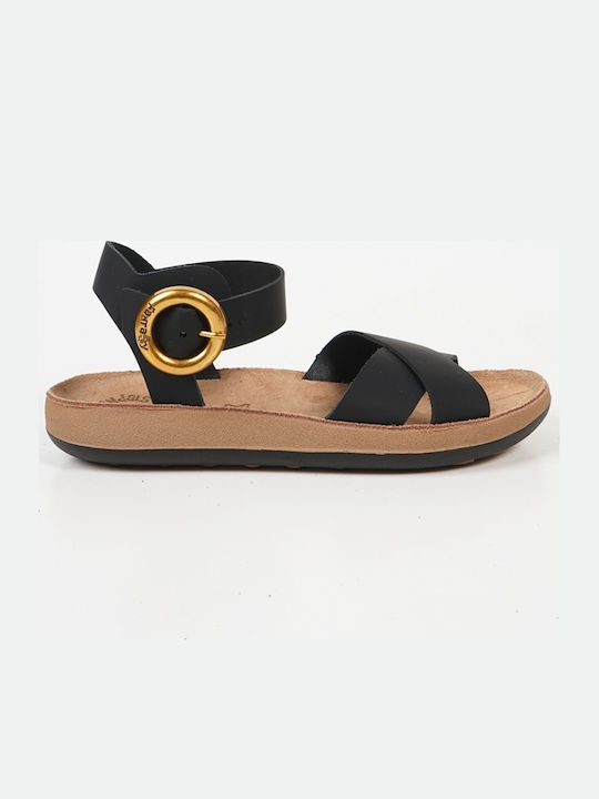 Leather Women's Flat Sandals Anatomic in Black Color