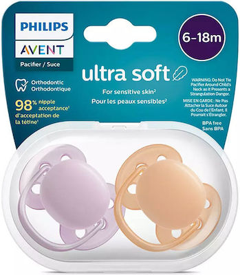 Philips Orthodontic Pacifiers Silicone Ultra Purple-Orange for 6-18 months 2pcs