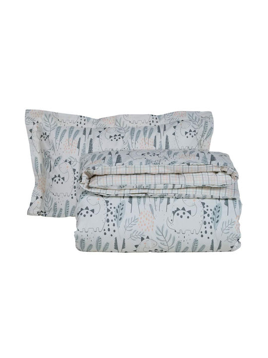 Das Home Happy Dino Set Kids Duvet Cover Single with Pillowcase Green-salmon-grey 160x240cm