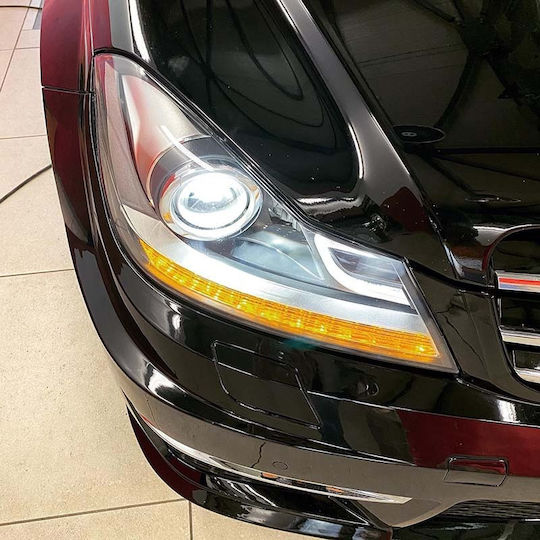 Front Lights Set Mercedes-Benz C-Class W204 11-14 Drl & Led Flasher Black H7 Motor