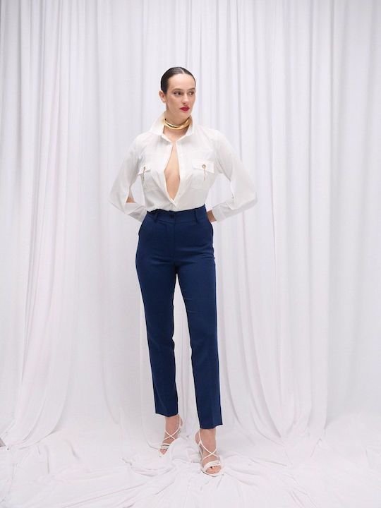 Fibes Women's Blue Set with High-waisted Trousers in Straight Line