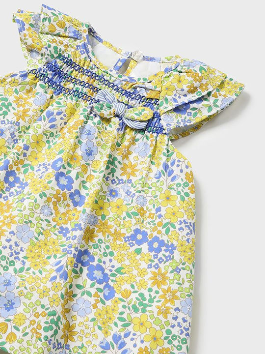 Children's Dress Short Sleeve Floral Set with Panty & Accessories Yellow