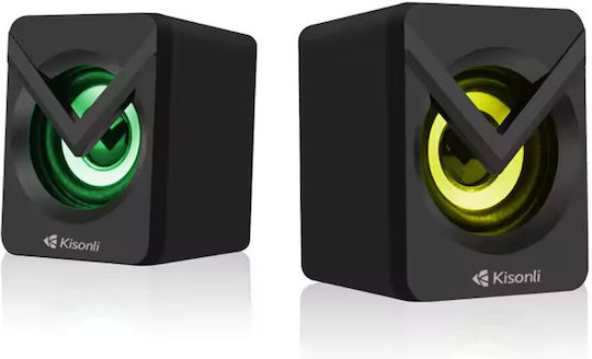 Kisonli L-1040 Ηχεία Υπολογιστή 2.0 με RGB Φωτισμό και Ισχύ 2.5W Μαύρα