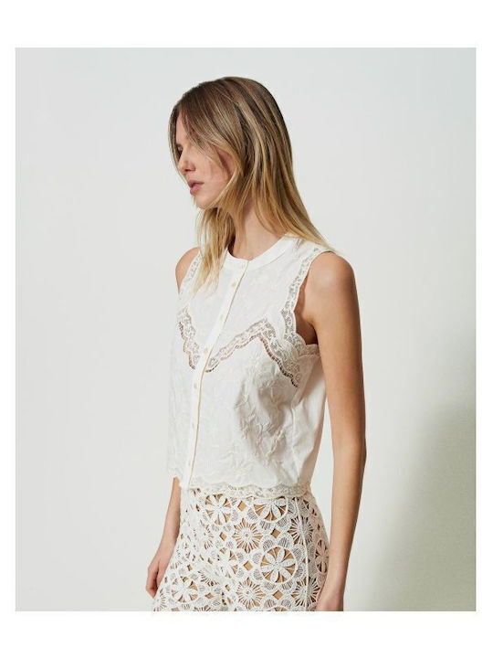 Twinset Sleeveless Top Floral Embroidery 241tt2082 00001 White Twinset Sleeveless Top Floral Embroidery 241tt2082 00001 White