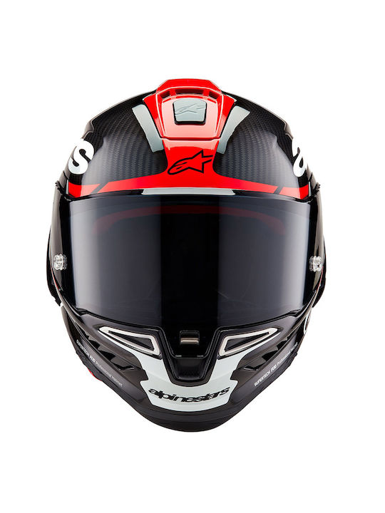 Alpinestars Supertech Element R10 Glossy Red Carbon Black Cască de motocicletă Față întreagă ECE 22.06 cu Pinlock