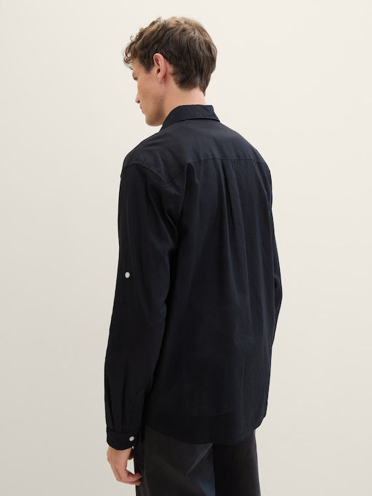 Linen Shirt in Wide Line Black
