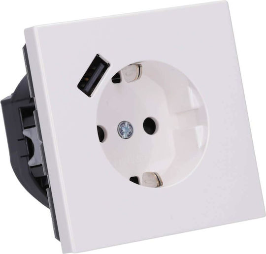 Jung Priză Electrică Mortice Simplă cu 1 Port USB Albă