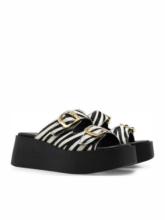 Γυναικεία Platform Sandal Λευκό Μαύρο Πόνυ 529 Taormina 6-1 Tsakiris Mallas