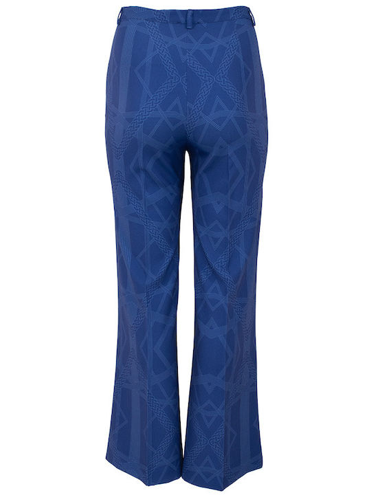 Damen Hoch tailliert Stoff Hose Schlag Blue