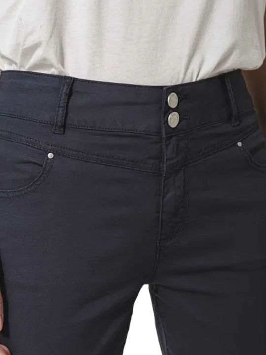 Damen Hoch tailliert Stoff Capri Hose Blue