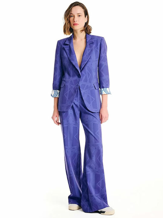 Damen Hoch tailliert Stoff Hose Schlag Blue