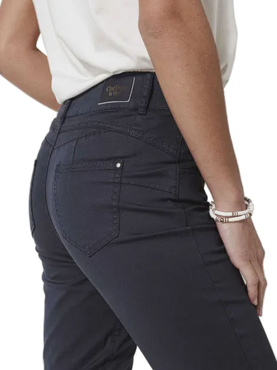 Damen Hoch tailliert Stoff Capri Hose Blue