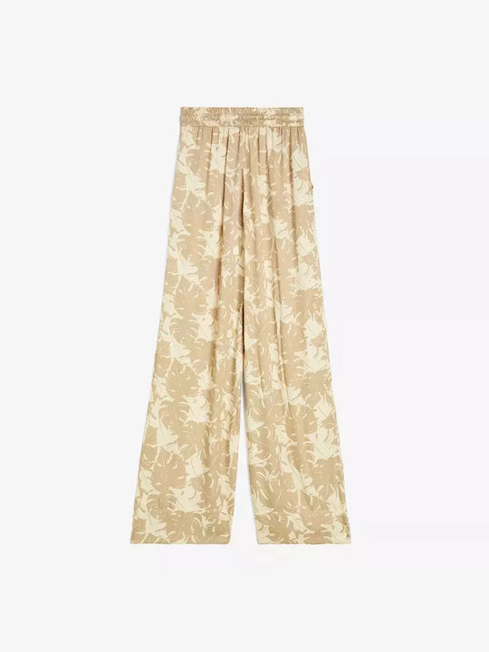 Freddy Women's Satin Trousers Floral Beige