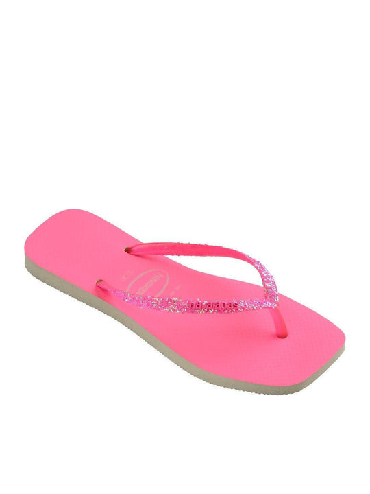 Square Glitter Neon Șlapi în Culoare Bej