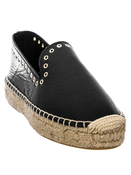 Wall Street Women's Leather Espadrilles Black