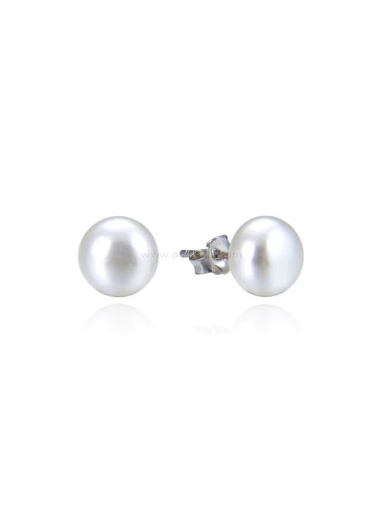 Ασημενιο Επιροδιωμενο Σκουλαρικι Fake Pearl 6-8-10mm