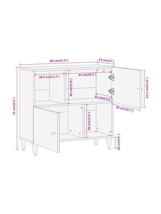 Cabinet Storage Solid Wood L80xW33xH75cm