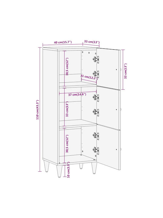 Cabinet Storage Solid Wood L40xW33xH110cm