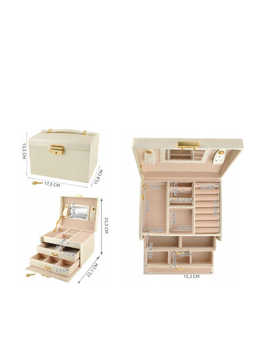Jewellery Box Made of Faux Leather with White Mirror 17.5x13.8x13.5cm