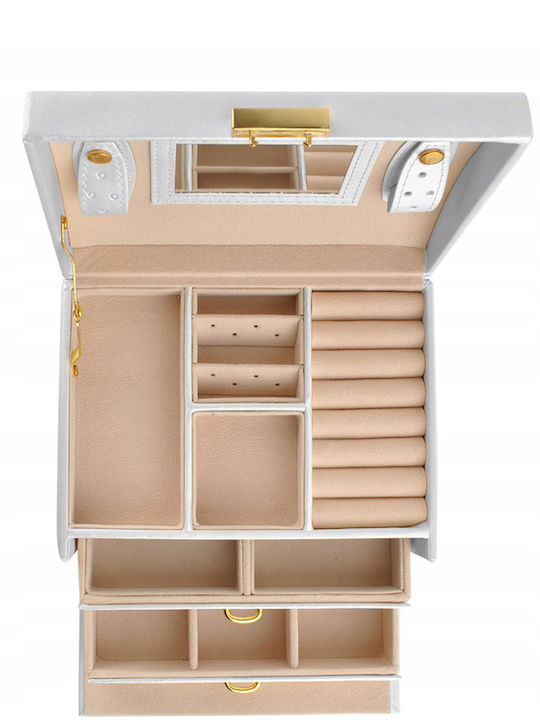 Jewellery Box Made of Faux Leather with White Mirror 17.5x13.8x13.5cm