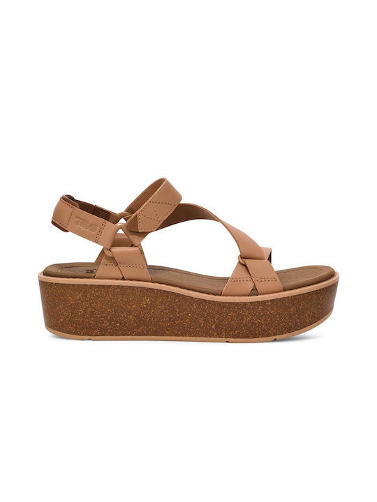 Teva Wedge Women's Leather Ankle Strap Platforms Brown