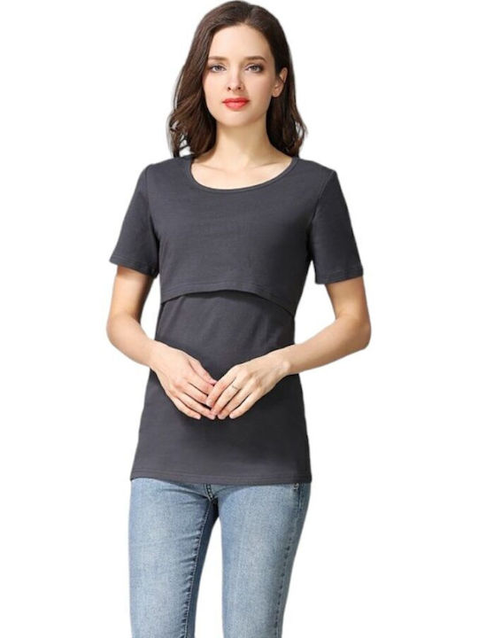 Queen Mother Women's Summer Blouse Cotton Short Sleeve Charcoal