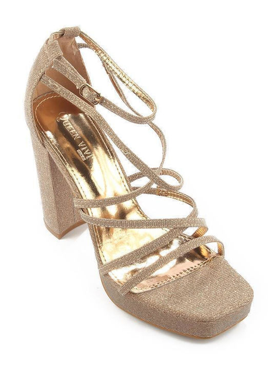 Fshoes Platform Women's Sandals Beige with Thin High Heel