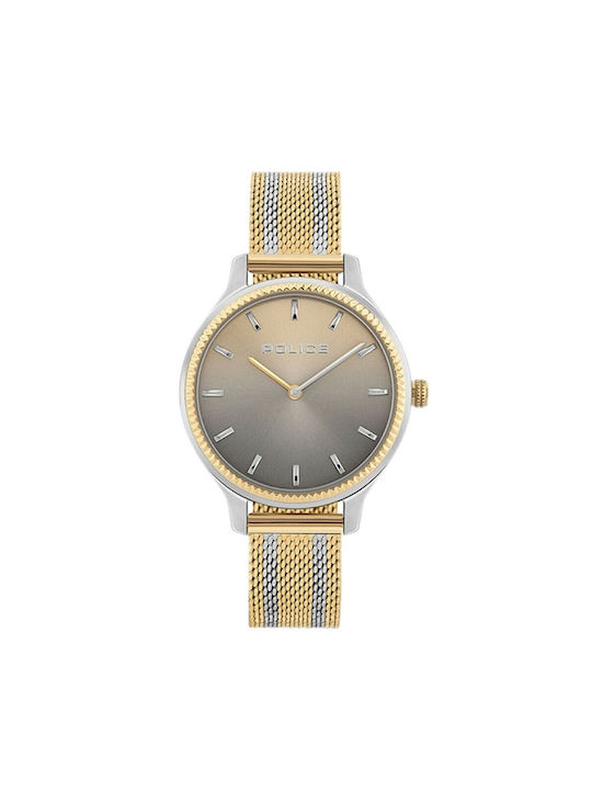 Police Watch with Gold Metal Bracelet