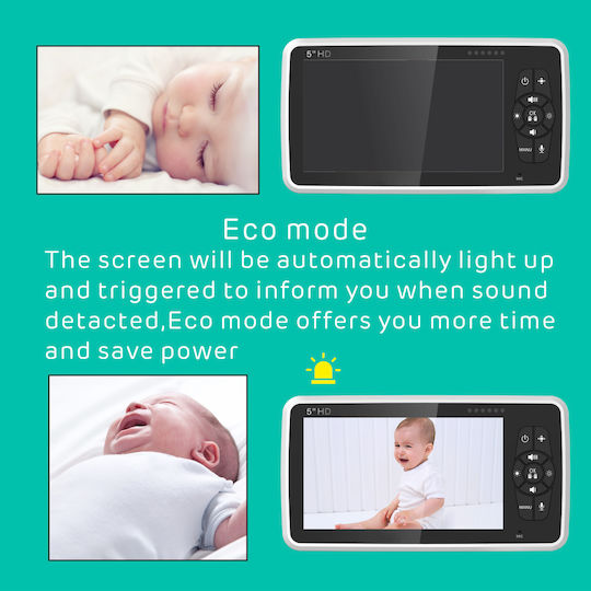 Powertech Wireless Baby Monitor with Camera & Screen 5" , Two-way Communication & Lullabies