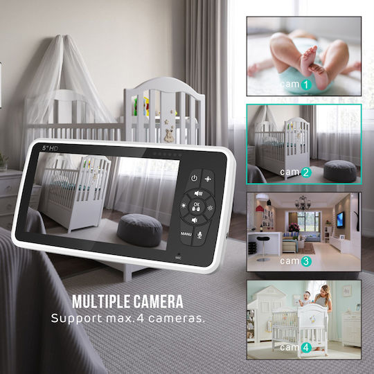 Powertech Wireless Baby Monitor with Camera & Screen 5" , Two-way Communication & Lullabies