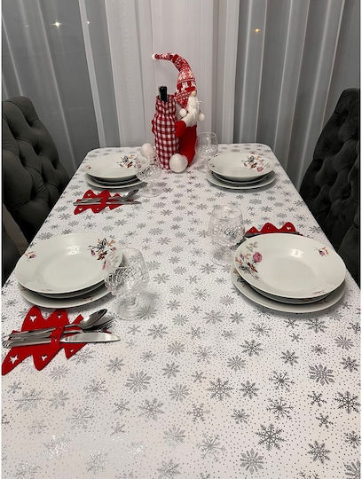 Christmas Tablecloth Fabric White L260xW140cm.