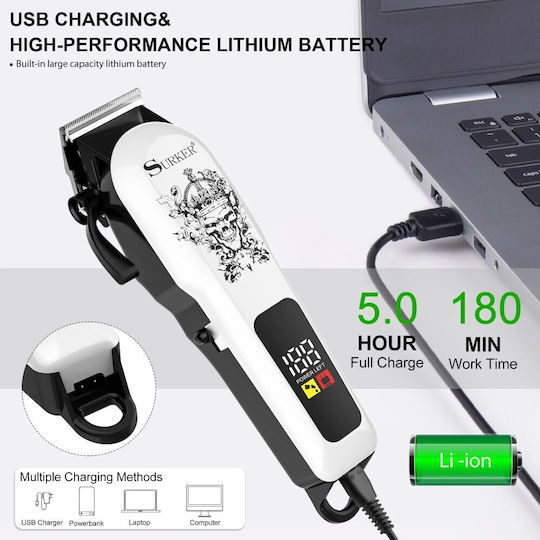 Surker Professional Rechargeable Hair Clipper White SK-309