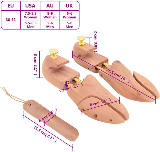 Vidaxl Schuhspanner Größe EU 38-39 Massives Zedernholz