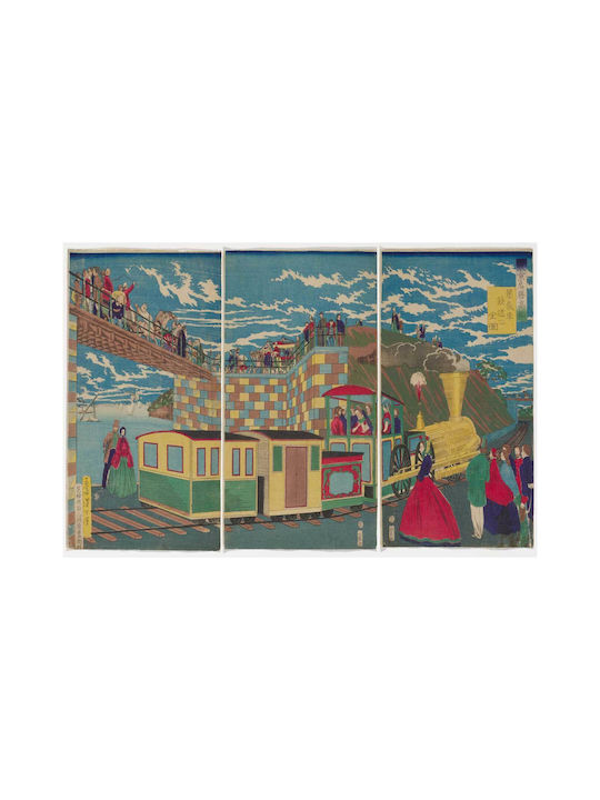 Famous Places In Tokyo, Takanawa: Picture Of Complete Picture Of A Steam Locomotive And Railroad (1871) By Tsukioka Yoshitoshi Painting on Canvas 50x80cm