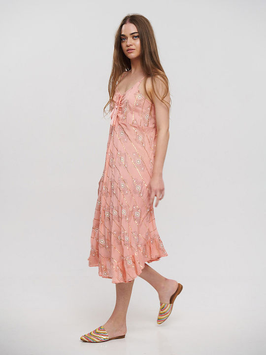 Summer Midi Evening Dress in Salmon