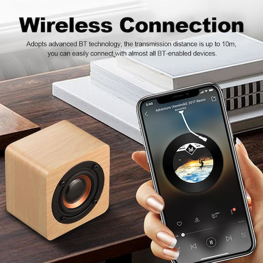 Q1 Wooden Mini Ηχείο Bluetooth 3W με Διάρκεια Μπαταρίας έως 2 ώρες Κίτρινο