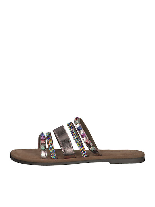 Damen Flache Sandalen Rosa Gold