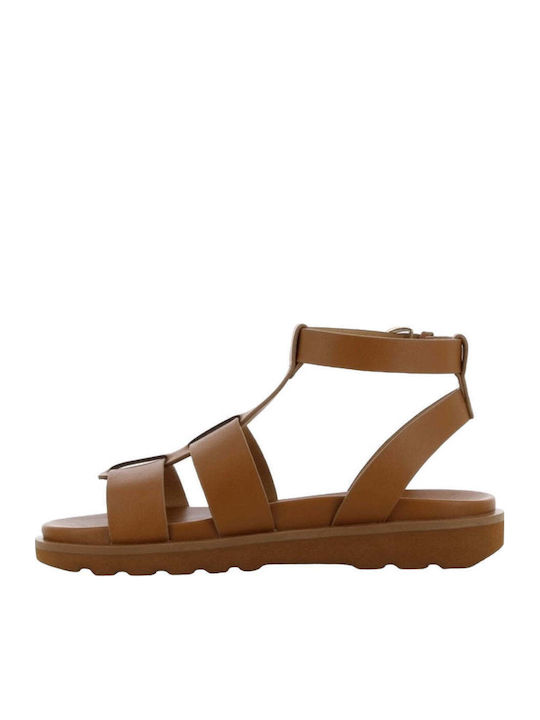 Women's Flat Sandals Anatomic with Strap in Tabac Brown Color