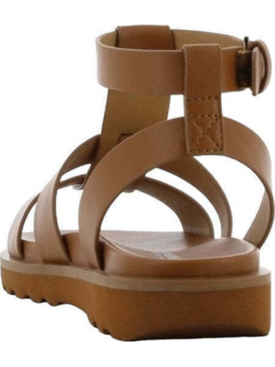 Women's Flat Sandals Anatomic with Strap in Tabac Brown Color