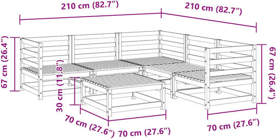 Set Cameră De Zi Pentru Exterior 6 Piese Lemn De Pin Impregnat Cu Perne