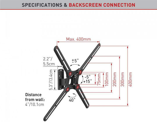Barkan BM320 Стойка за телевизор Стенен до 65" и 40кг Черен