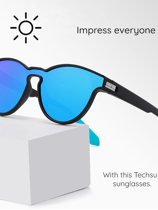 Techsuit Unisex Sunglasses with Black Frame and Blue Polarized Lens