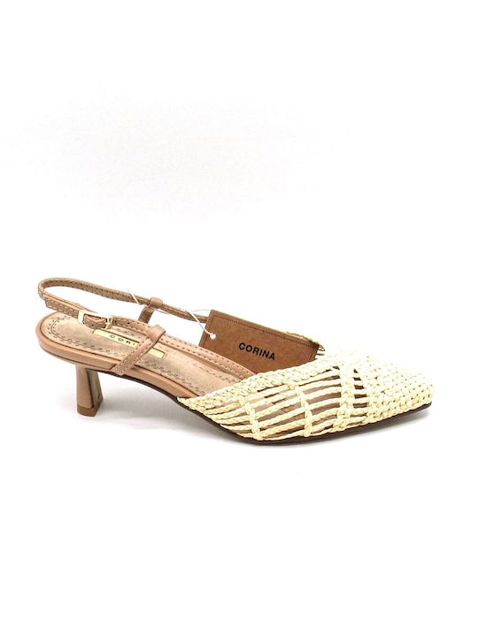 Corina Synthetic Leather Beige Medium Heels with Strap